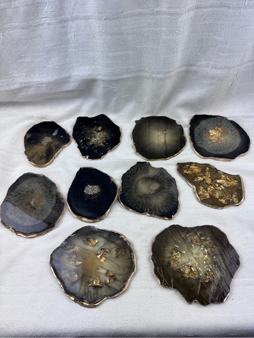 ANNA NEW YORK by Rab Labs Brown /Gold Agate 10 Coasters Made in Brazil Set Of 10